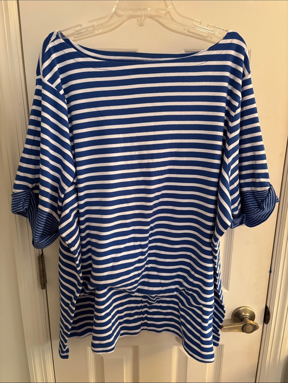 White Stag Blue & White Striped Boatneck Tunic with Roll Sleeves